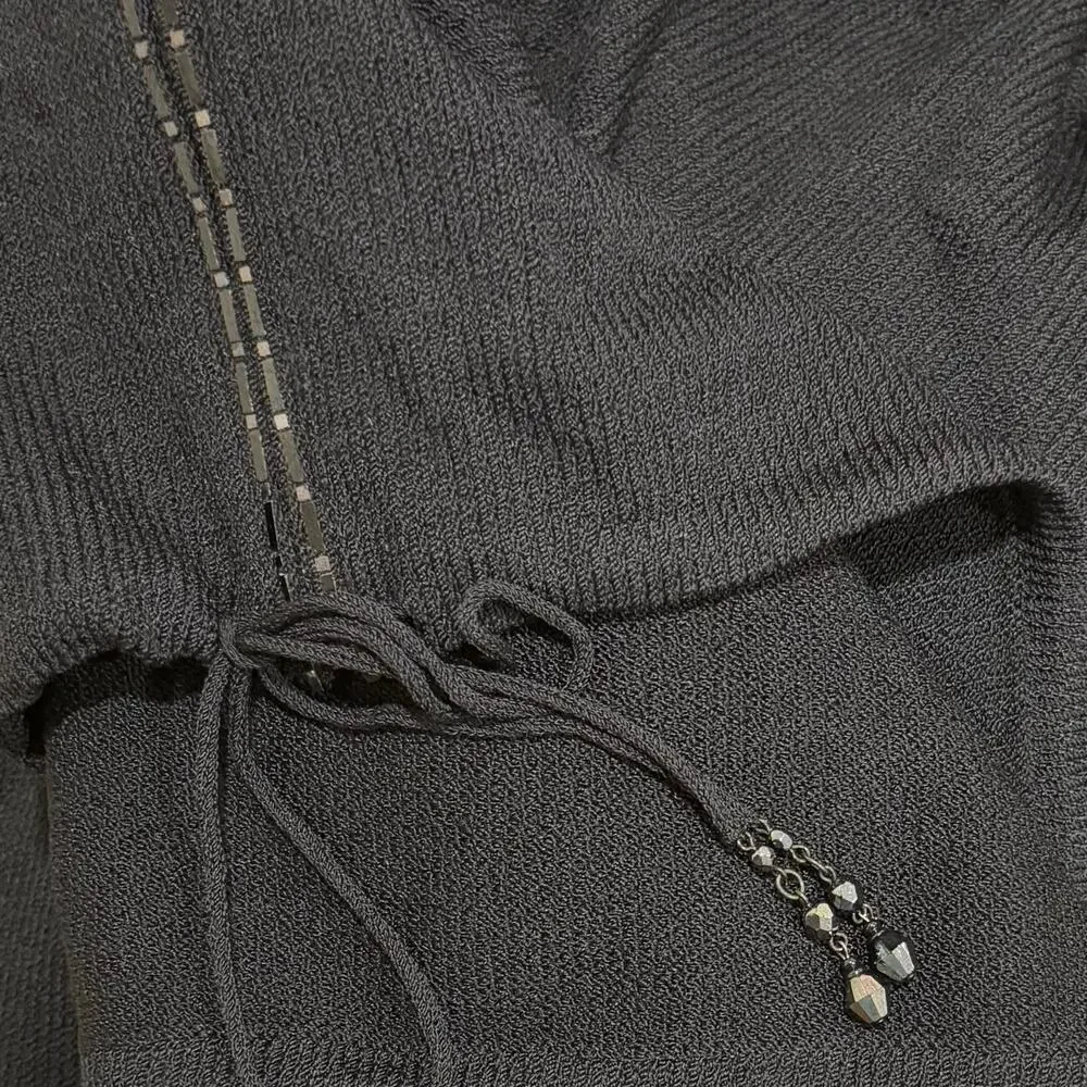 Vintage St John Sport Size L XL Black Knit Crystal Embellished Bomber Jacket